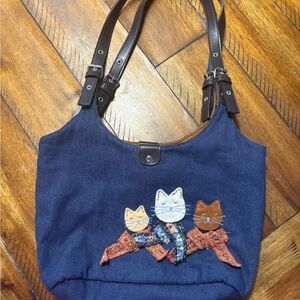 Source Unknown Blue Bag with Cat Design